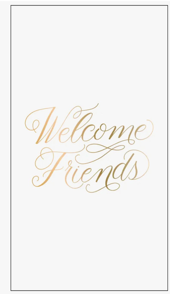 GOLD FOIL PAPER GUEST TOWELS WELCOME FRIENDS 24 COUNT