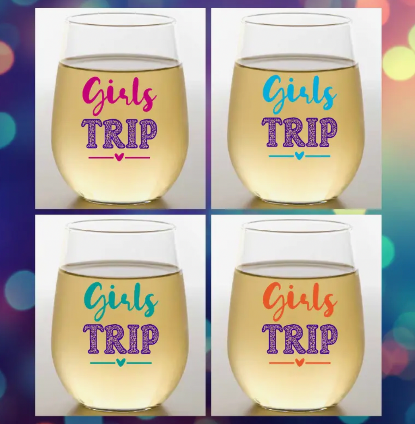 GIRLS TRIP SHATTERPROOF WINE GLASSES 4 PACK