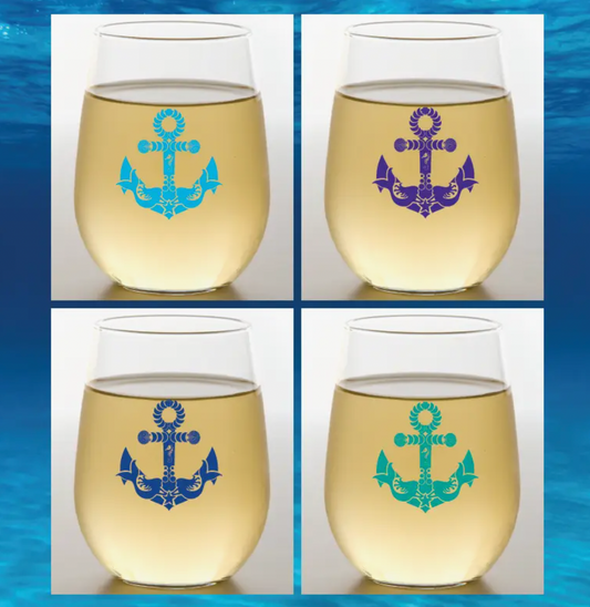 ANCHORS OF THE SEA SHATTERPROOF WINE GLASSES SET OF 4