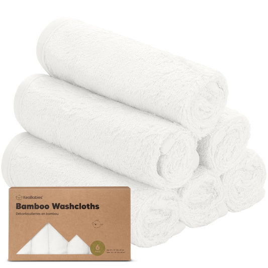 KEABABIES 6-Pack Baby Bamboo Washcloths (White)