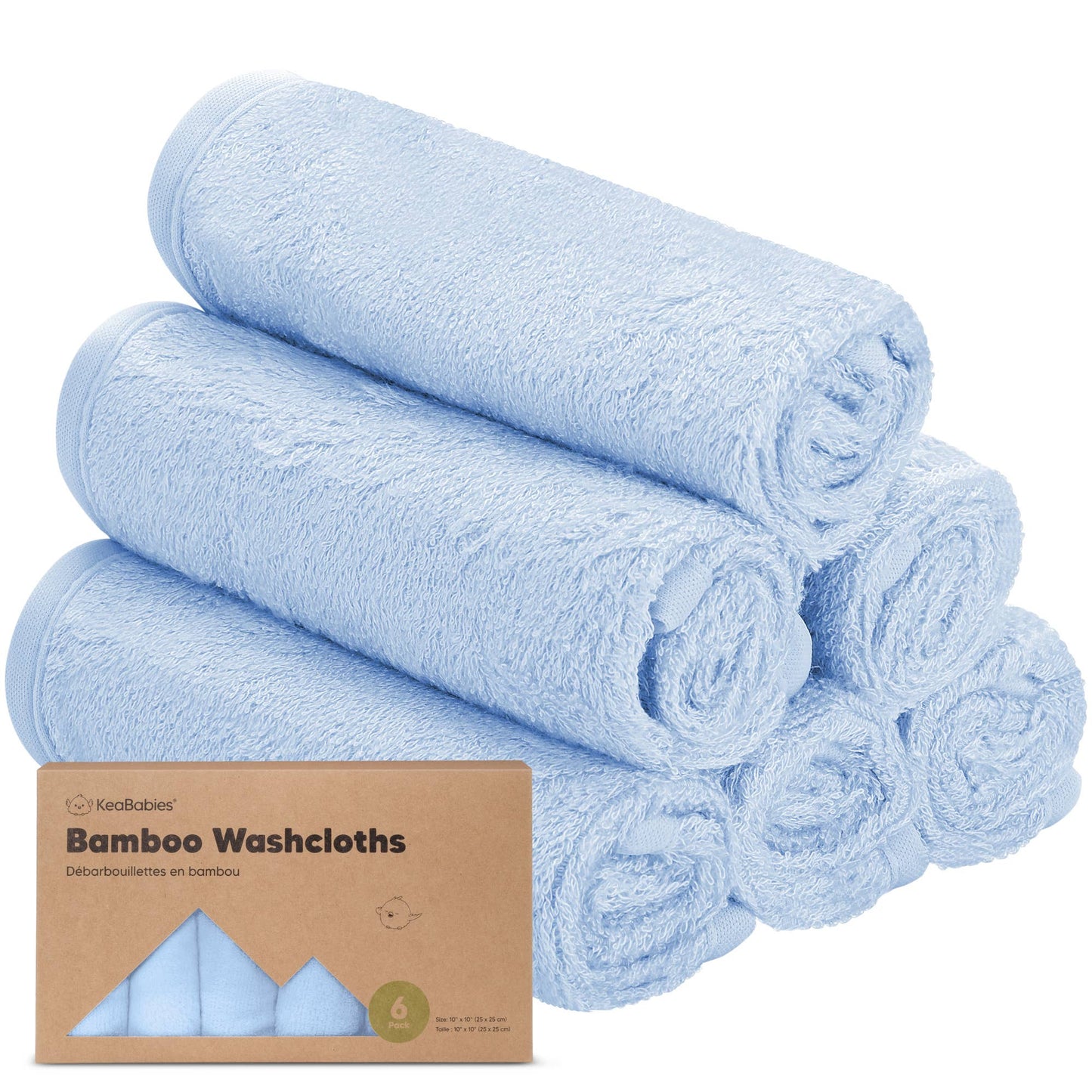KEABABIES 6-Pack Baby Bamboo Washcloths (Bravo Blue)